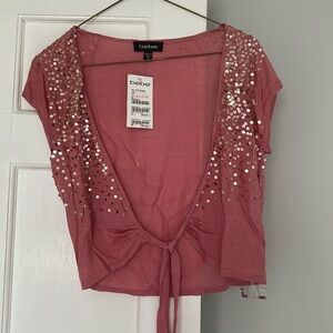 Bebe crop tie sequin top